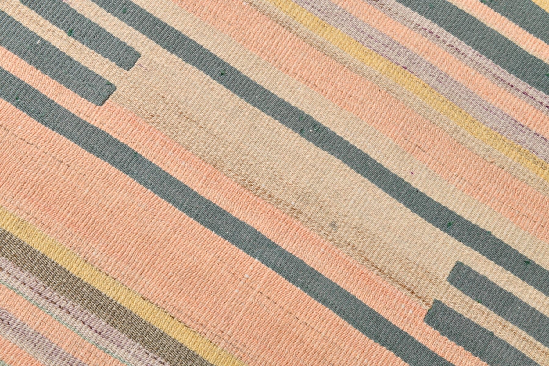 Kilim 314x92 cm, żółty, różowy, wełna, Turcja, lata 60. - 218588