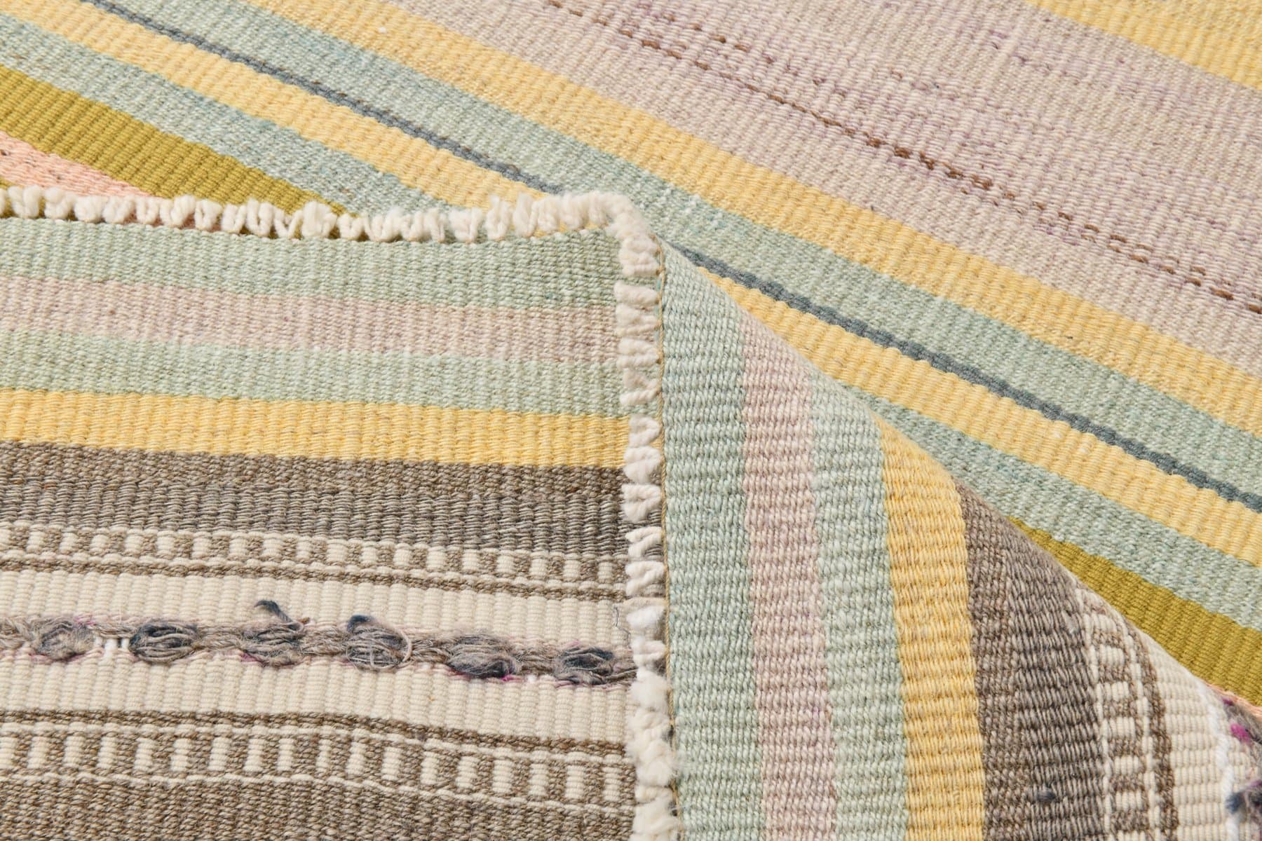 Kilim 314x92 cm, żółty, różowy, wełna, Turcja, lata 60. - 218586