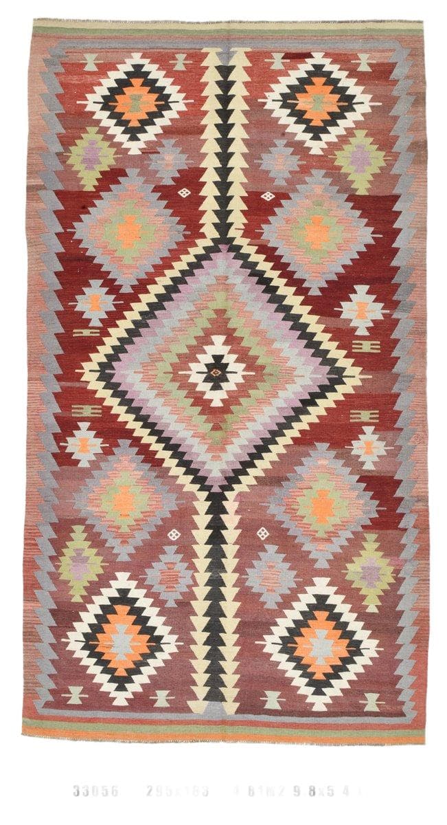 Kilim 163x295 cm, czerwony, beżowy, wełna, Turcja, lata 60.