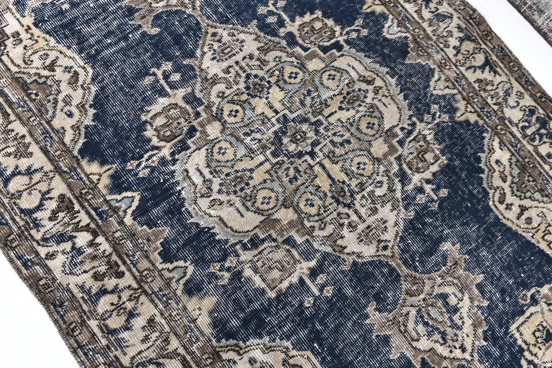 Dywan 208x118 cm, niebieski, wełna, Turcja, lata 70. - 218551