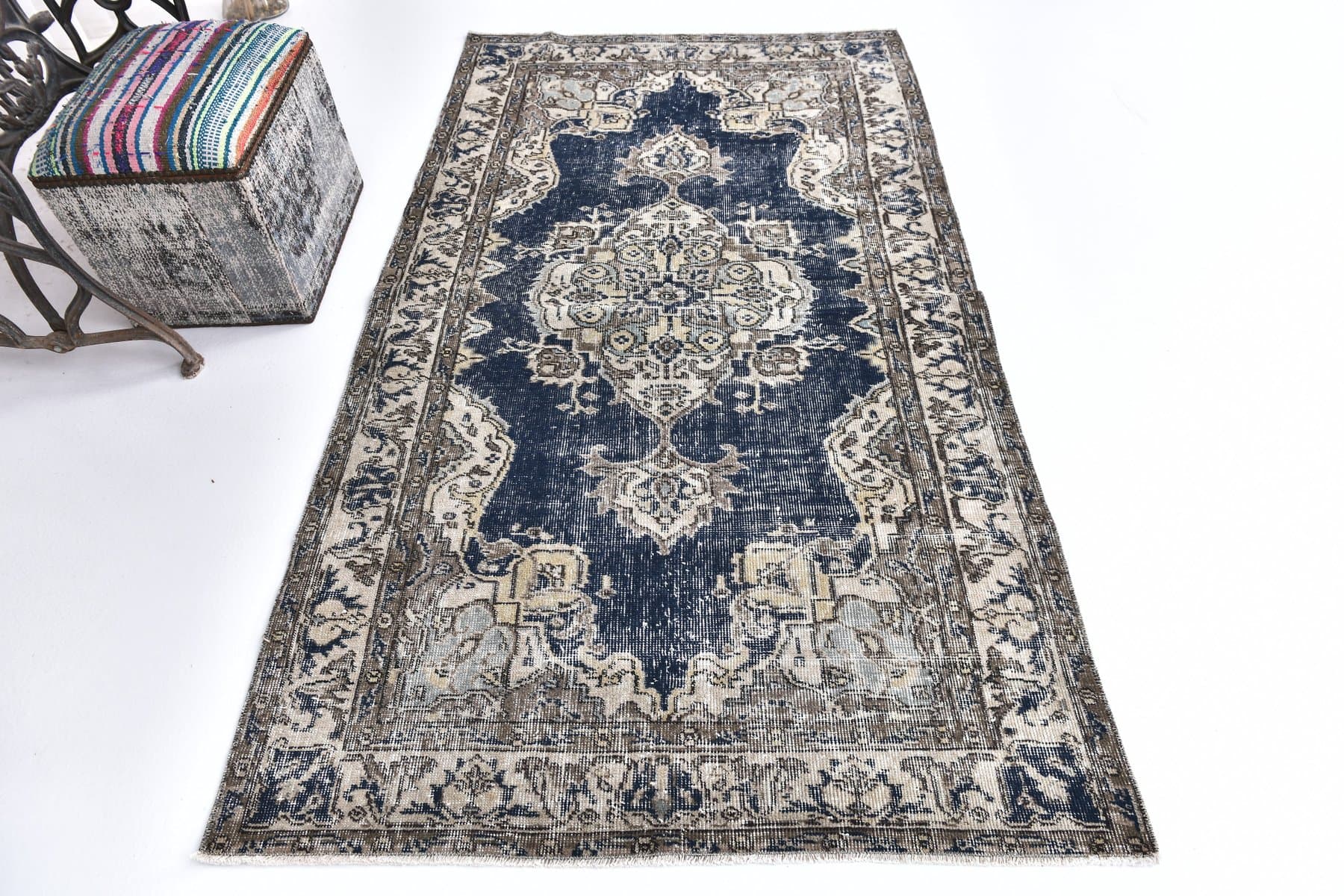 Dywan 208x118 cm, niebieski, wełna, Turcja, lata 70. - 218557