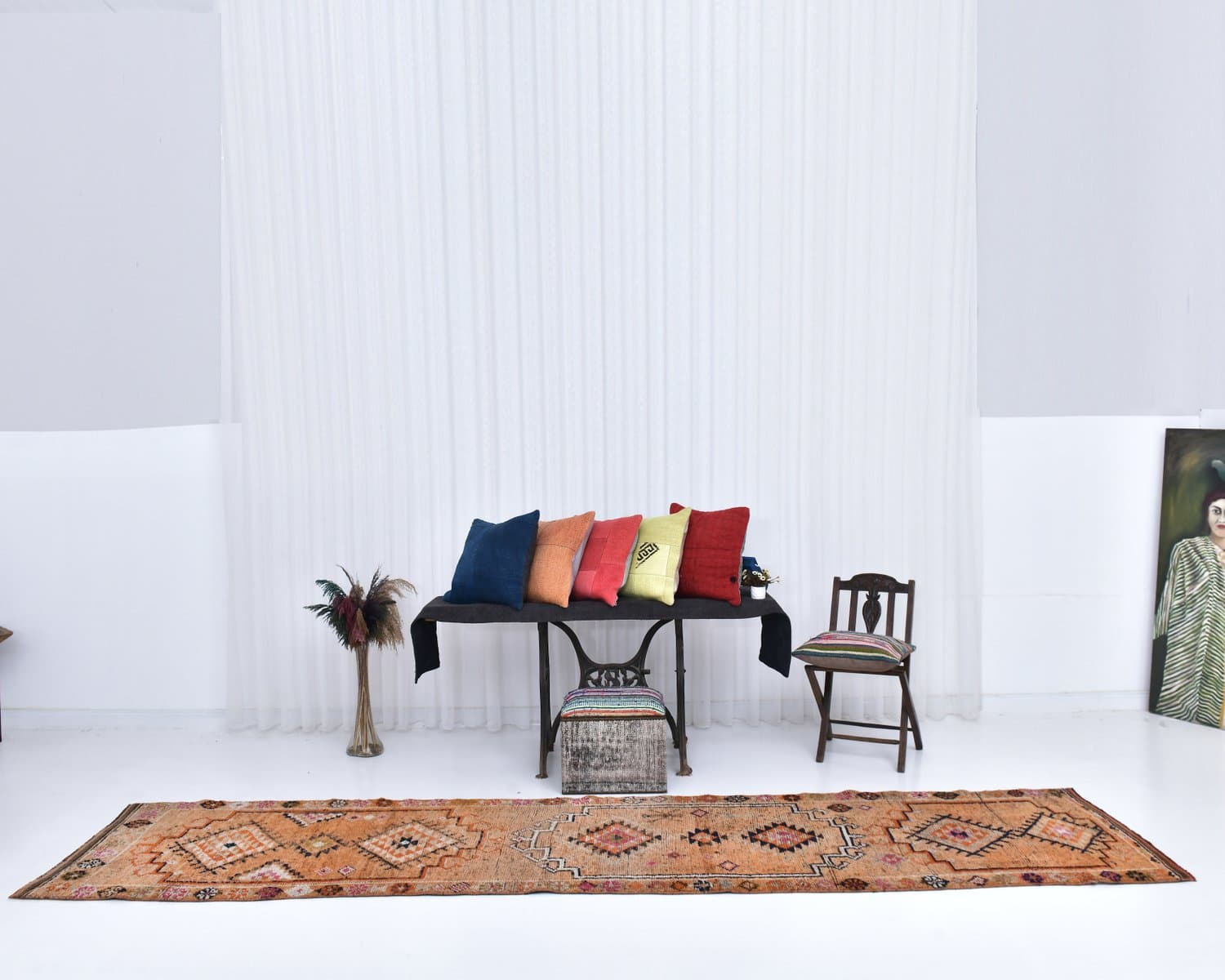 Chodnik 92x410 cm, brązowy, wełna, lata 70. - 218502