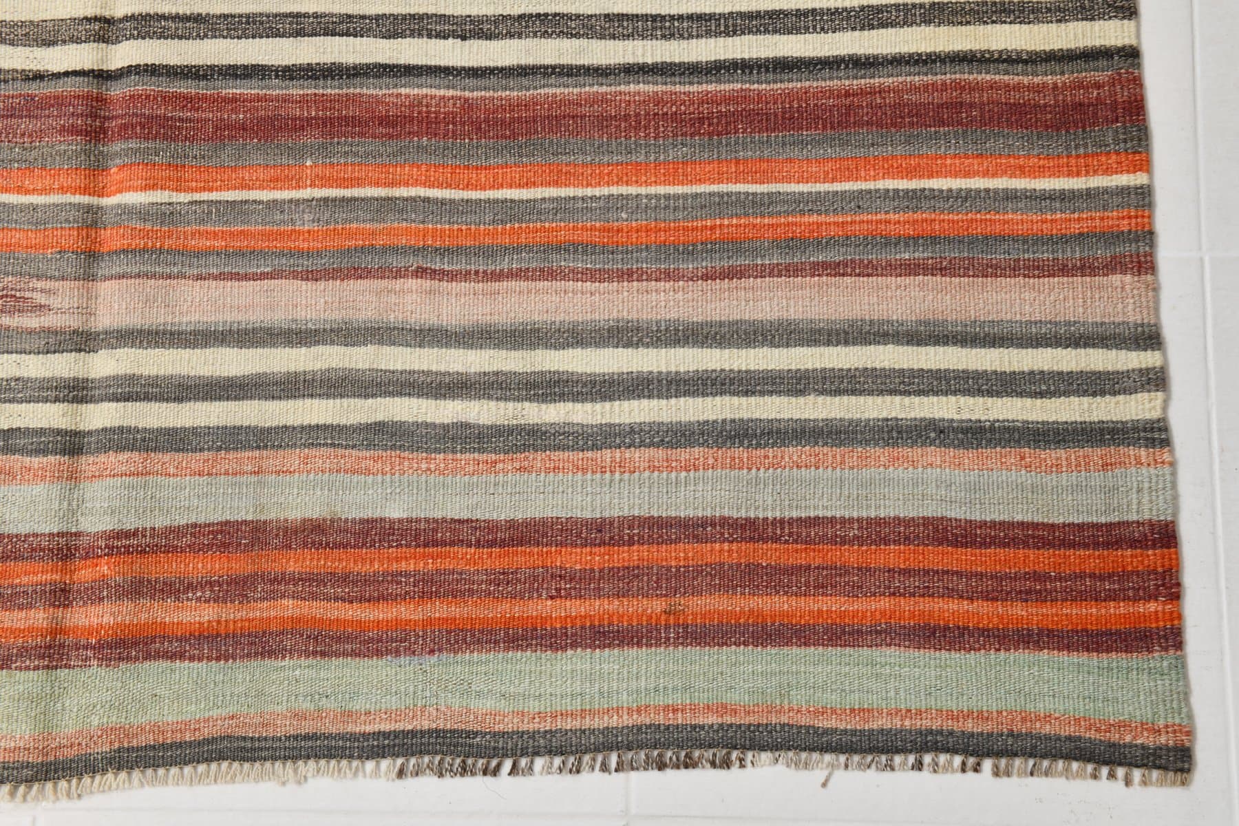Kilim Rug 236x153 cm, orange, green, wool, Turkey, 1960s. - 218484