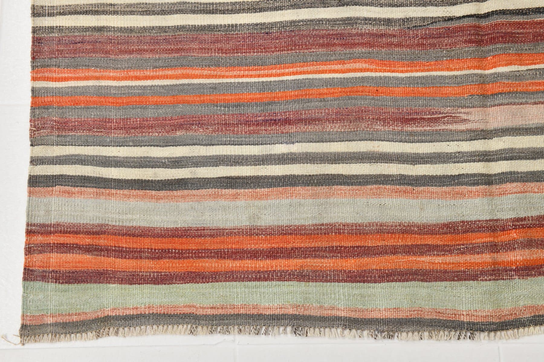 Kilim Rug 236x153 cm, orange, green, wool, Turkey, 1960s. - 218483