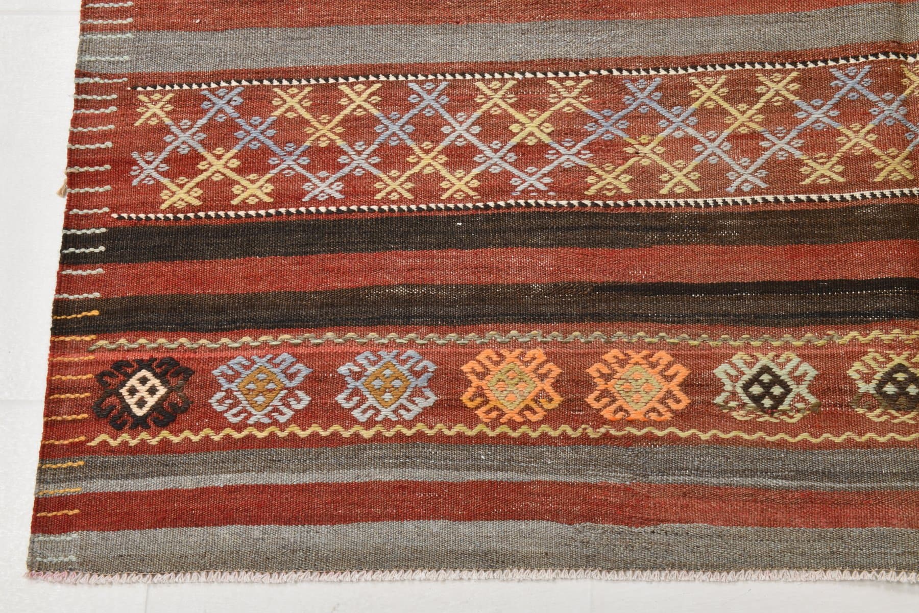 Kilim 185x393 cm, czerwony, wełna, Turcja, lata 60. - 218471