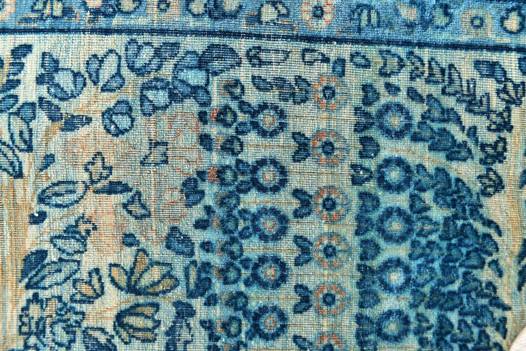 Dywan 111x70 cm, niebieski, beżowy, wełna, lata 60. - 218447