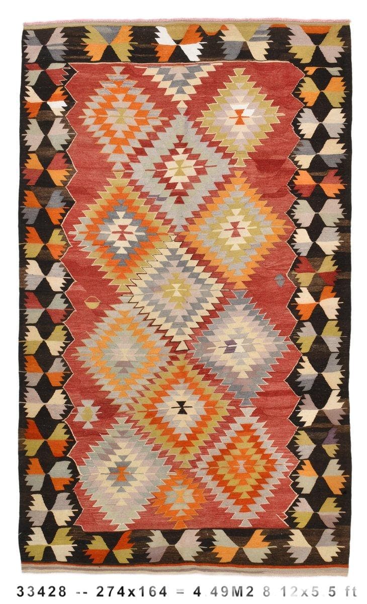 Kilim 164x274 cm, czerwony, wełna, Turcja, lata 70.