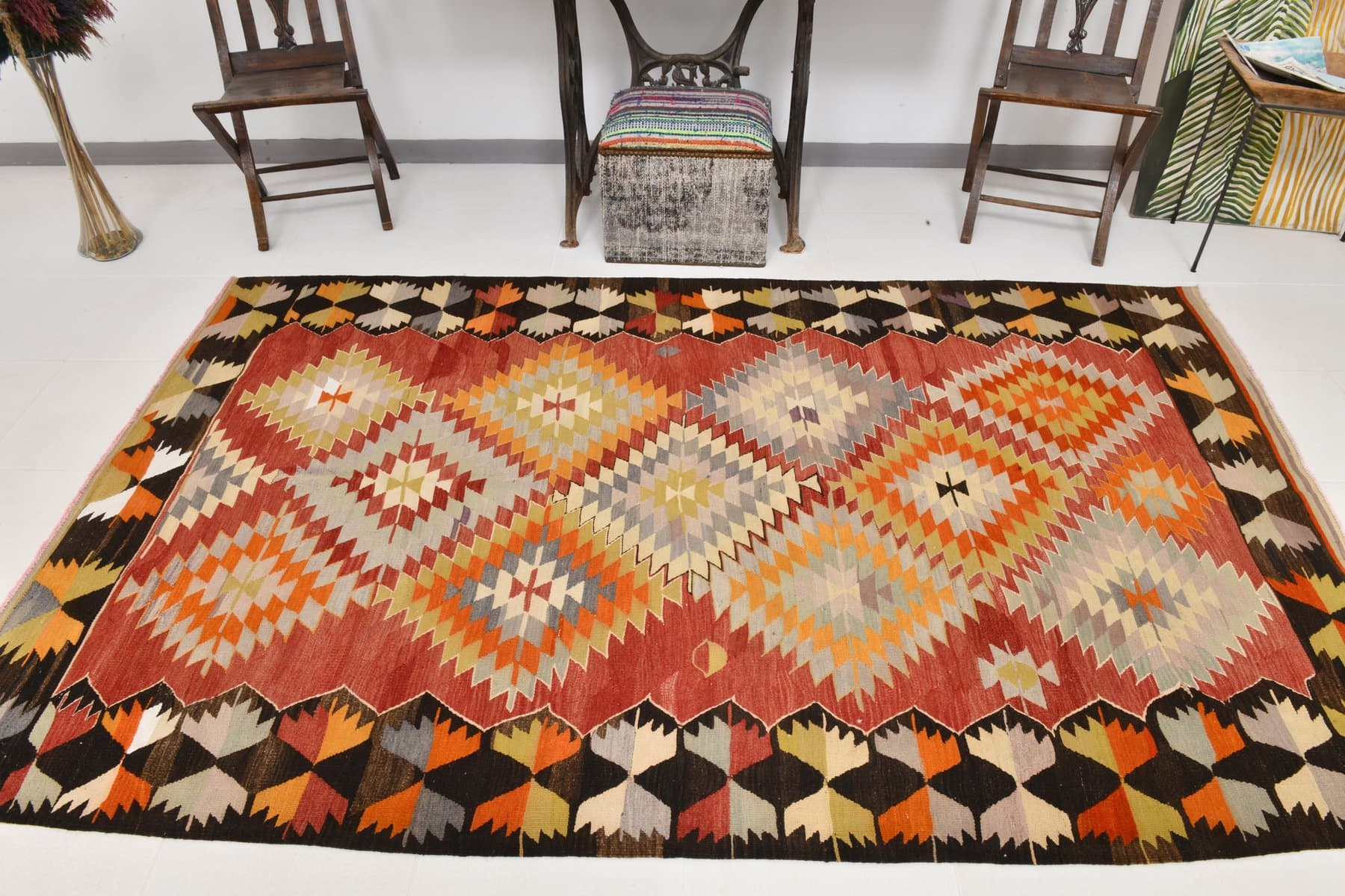 Kilim 164x274 cm, czerwony, wełna, Turcja, lata 70. - 218411