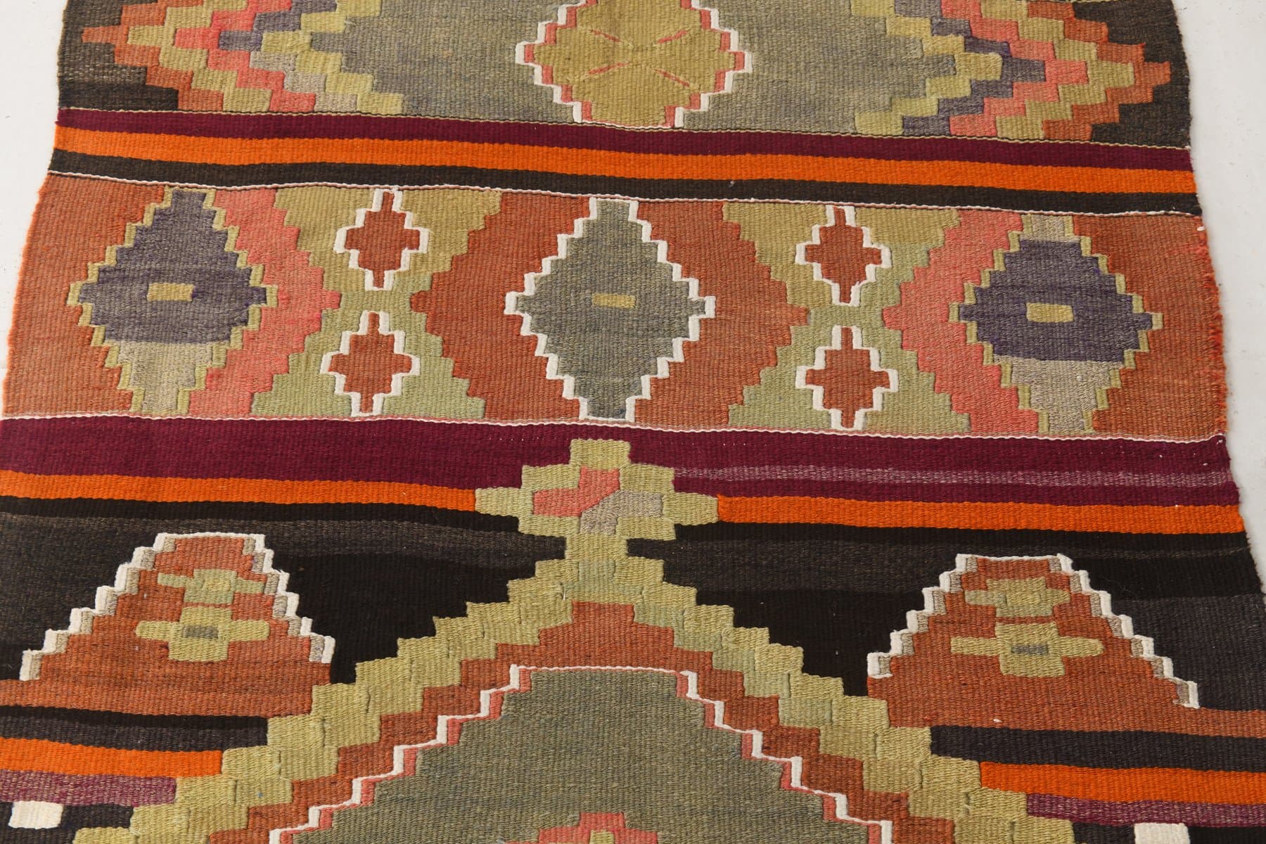 Kilim 86x427 cm, czerwony, wełna, Turcja, lata 70. - 218403
