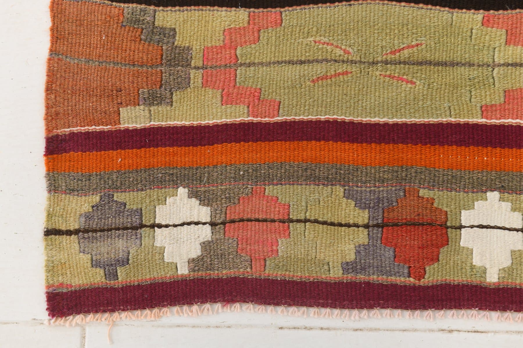 Kilim 86x427 cm, czerwony, wełna, Turcja, lata 70. - 218405