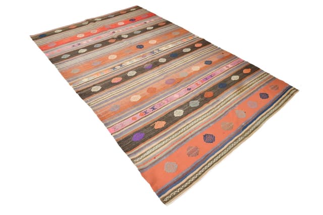 Kilim 180x290 cm, różowy, brązowy, wełna, Turcja, lata 60. - WYMIARY