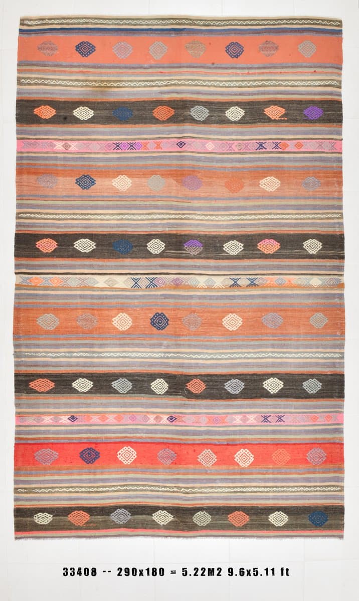 Kilim 180x290 cm, różowy, brązowy, wełna, Turcja, lata 60. - 218386