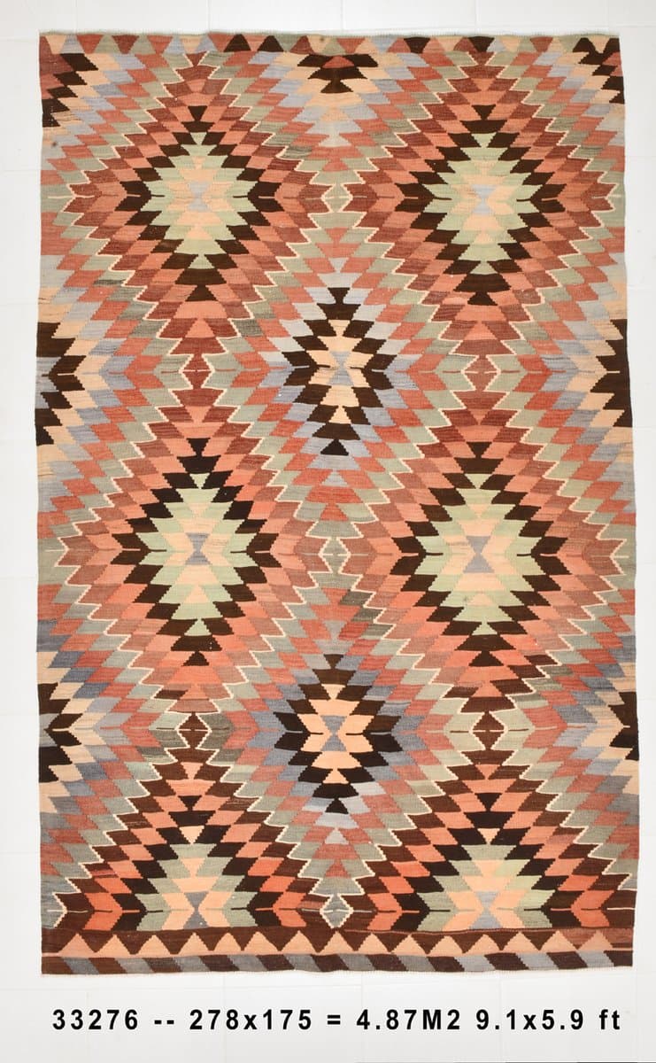 Kilim 278x175 cm, czerwony, wełna, lata 60. - 218374