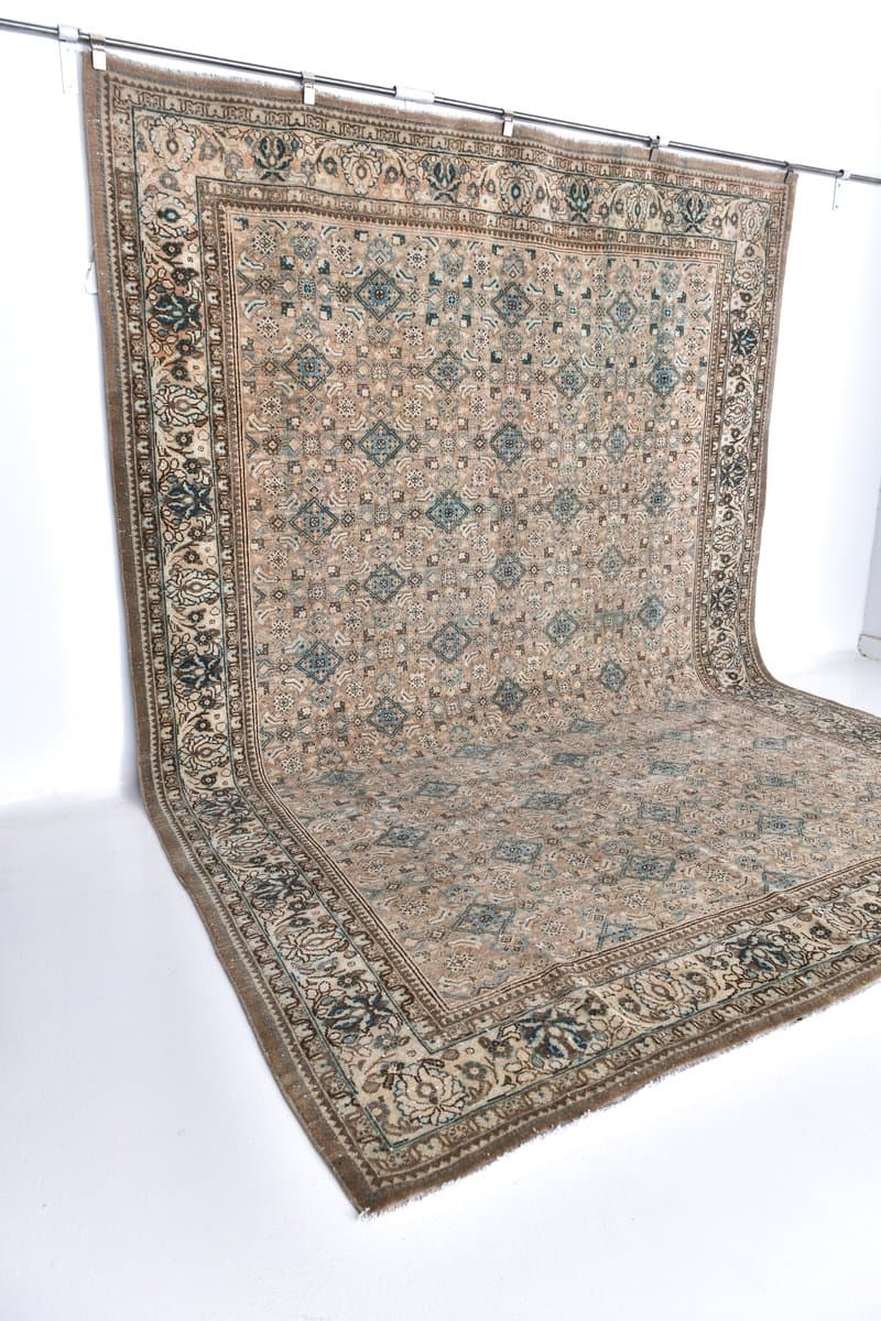 Dywan 382x278 cm, beżowy, zielony, wełna, lata 60. - 218351