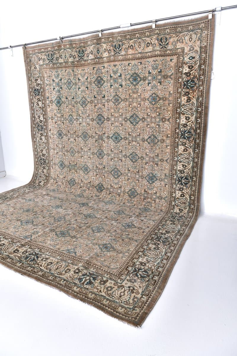 Dywan 382x278 cm, beżowy, zielony, wełna, lata 60. - 218353