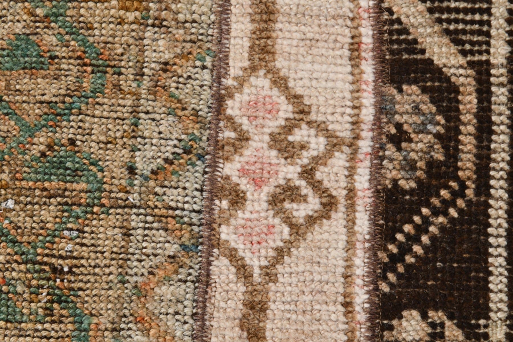 Chodnik 76x286 cm, beżowy, zielony, wełna, lata 70. - 219688