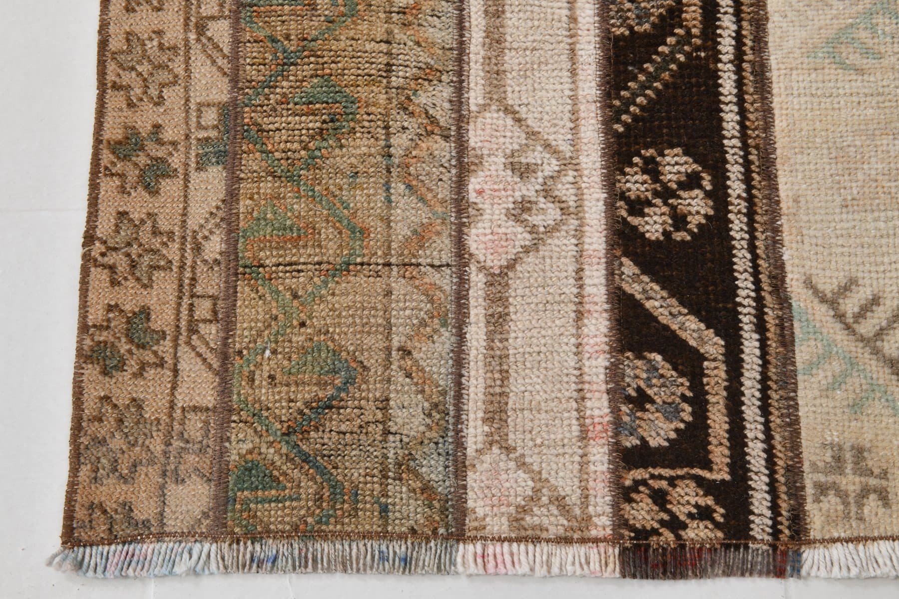 Chodnik 76x286 cm, beżowy, zielony, wełna, lata 70. - 219689