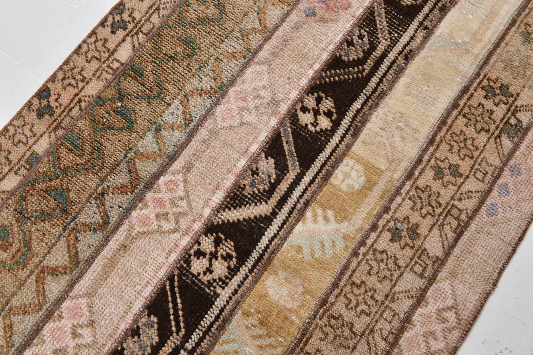 Chodnik 76x286 cm, beżowy, zielony, wełna, lata 70. - 219686