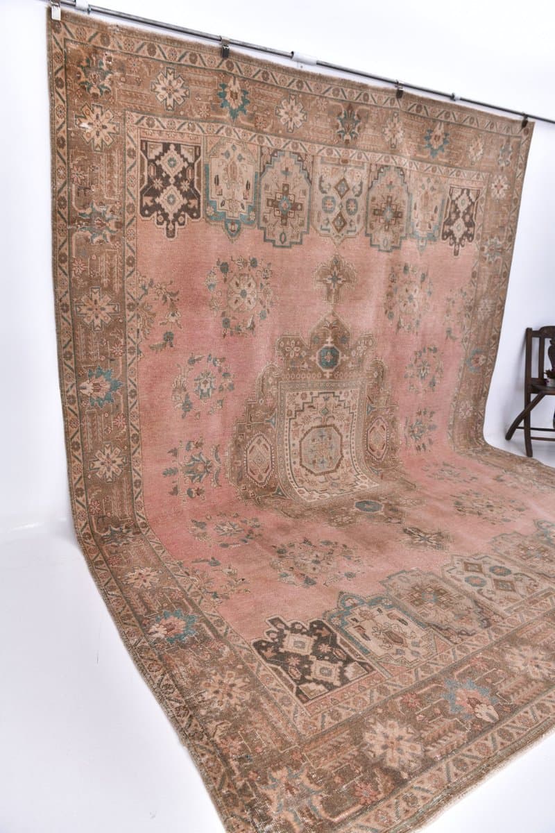 Dywan 387x293 cm, różowy, wełna, lata 60. - 219675