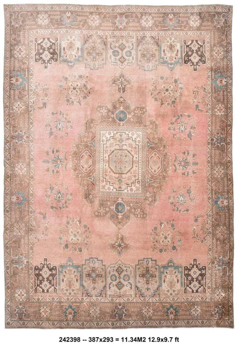 Dywan 387x293 cm, różowy, wełna, lata 60. - 219673