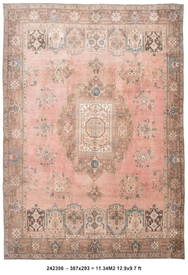 Dywan 387x293 cm, różowy, wełna, lata 60. - WYMIARY