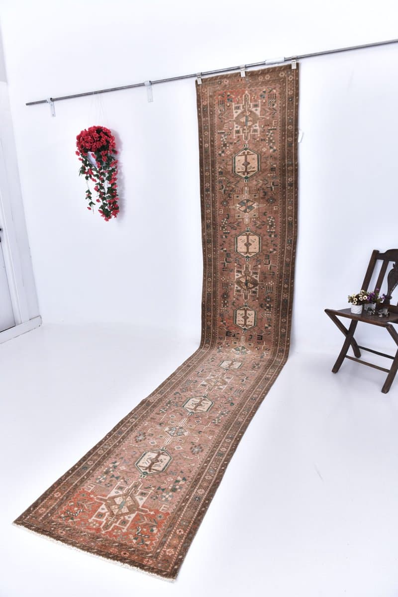 Chodnik 77x420 cm, brązowy, wełna, lata 60. - 218299