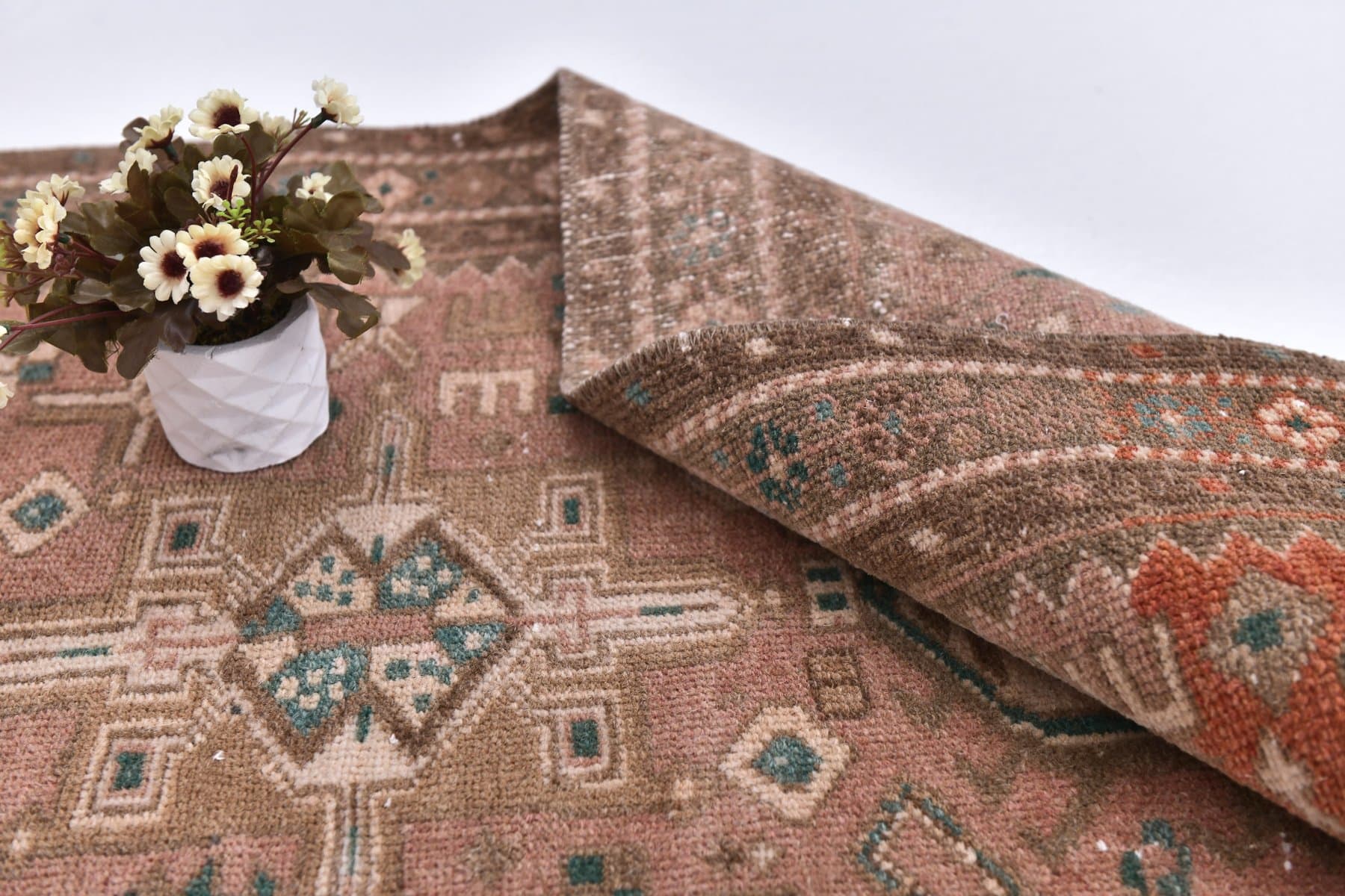 Chodnik 77x420 cm, brązowy, wełna, lata 60. - 218296