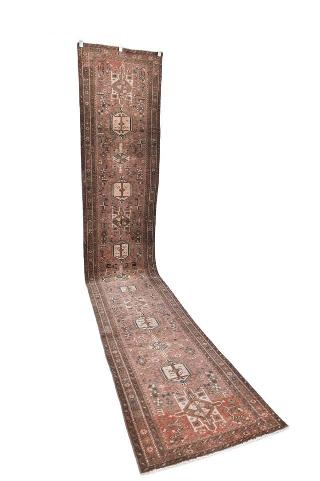 Chodnik 77x420 cm, brązowy, wełna, lata 60. - WYMIARY