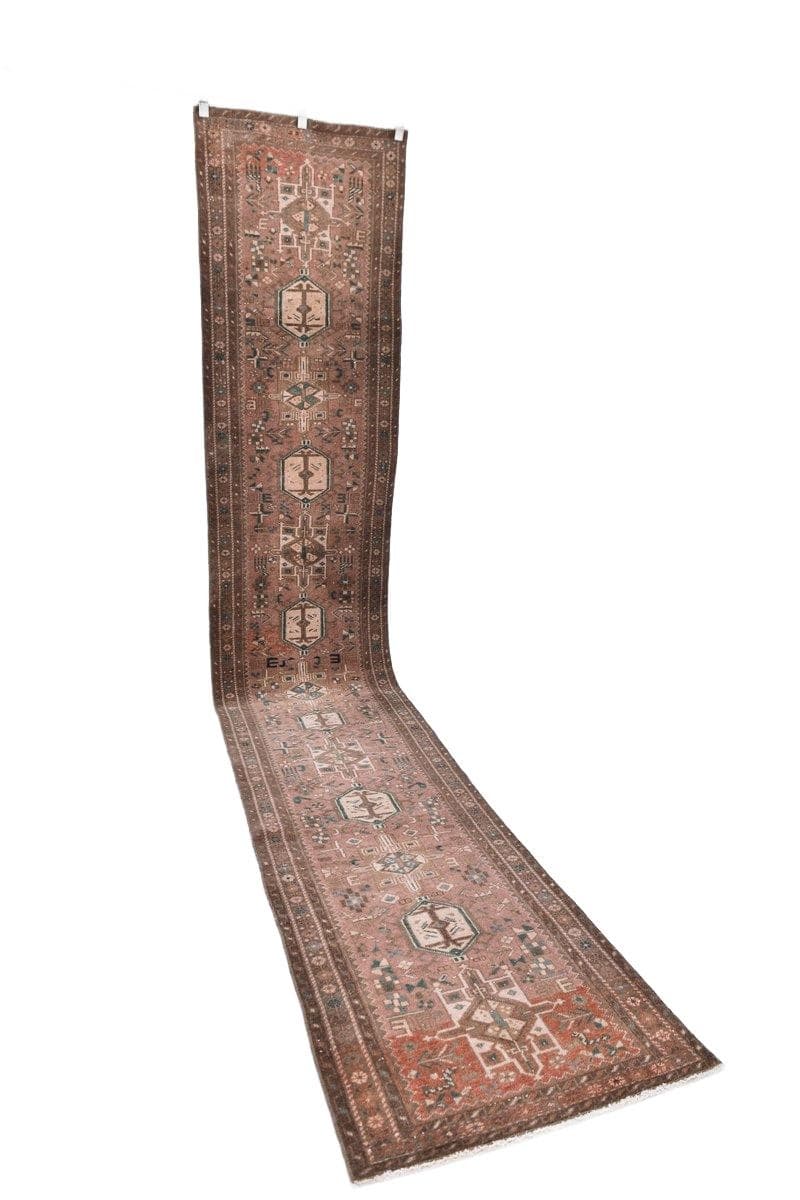 Chodnik 77x420 cm, brązowy, wełna, lata 60.