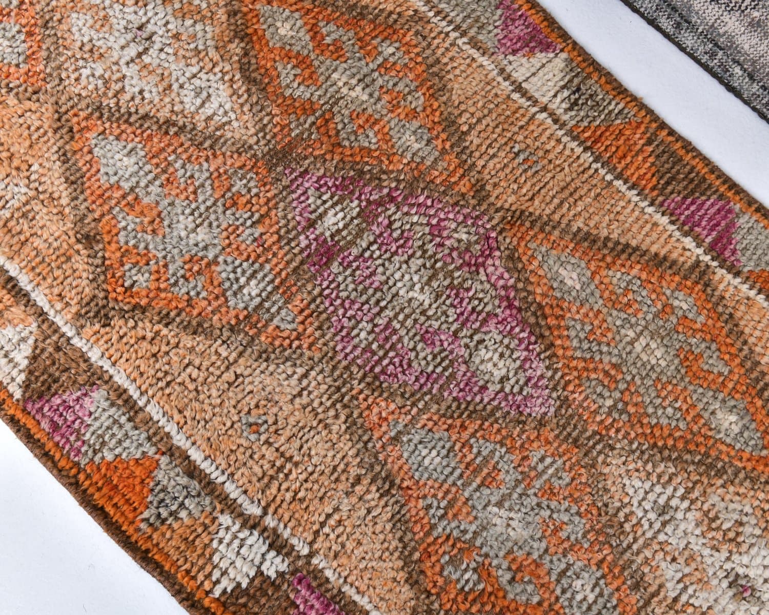 Chodnik 76x406 cm, pomarańczowy, zielony, wełna, lata 70. - 218257