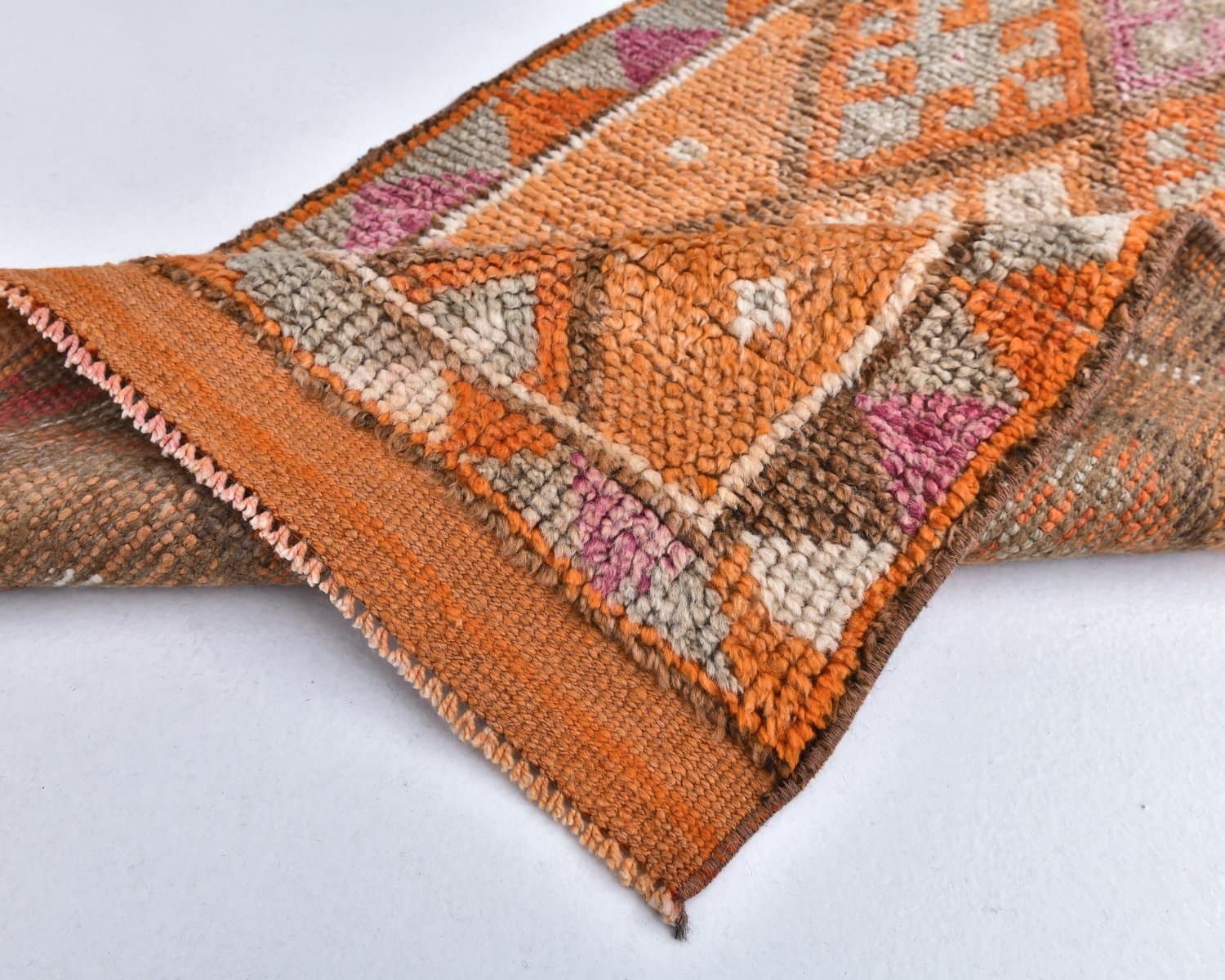 Chodnik 76x406 cm, pomarańczowy, zielony, wełna, lata 70. - 218263