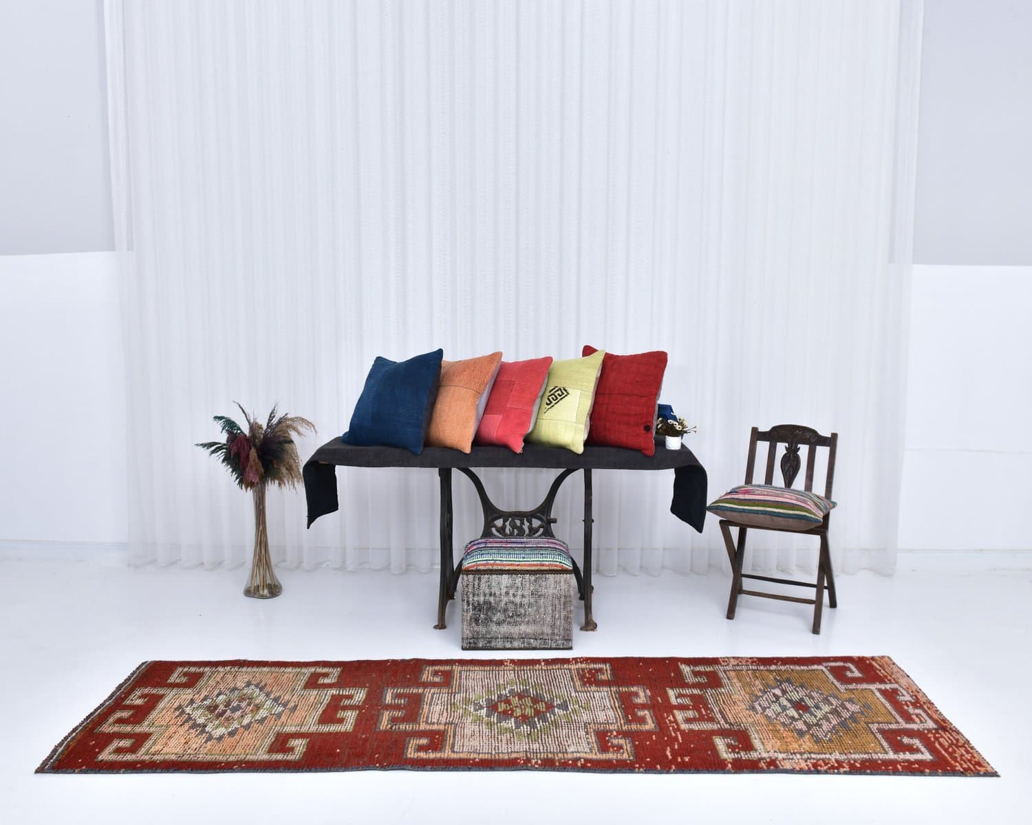 Chodnik 301x84 cm, czerwony, wełna, lata 70. - 218210