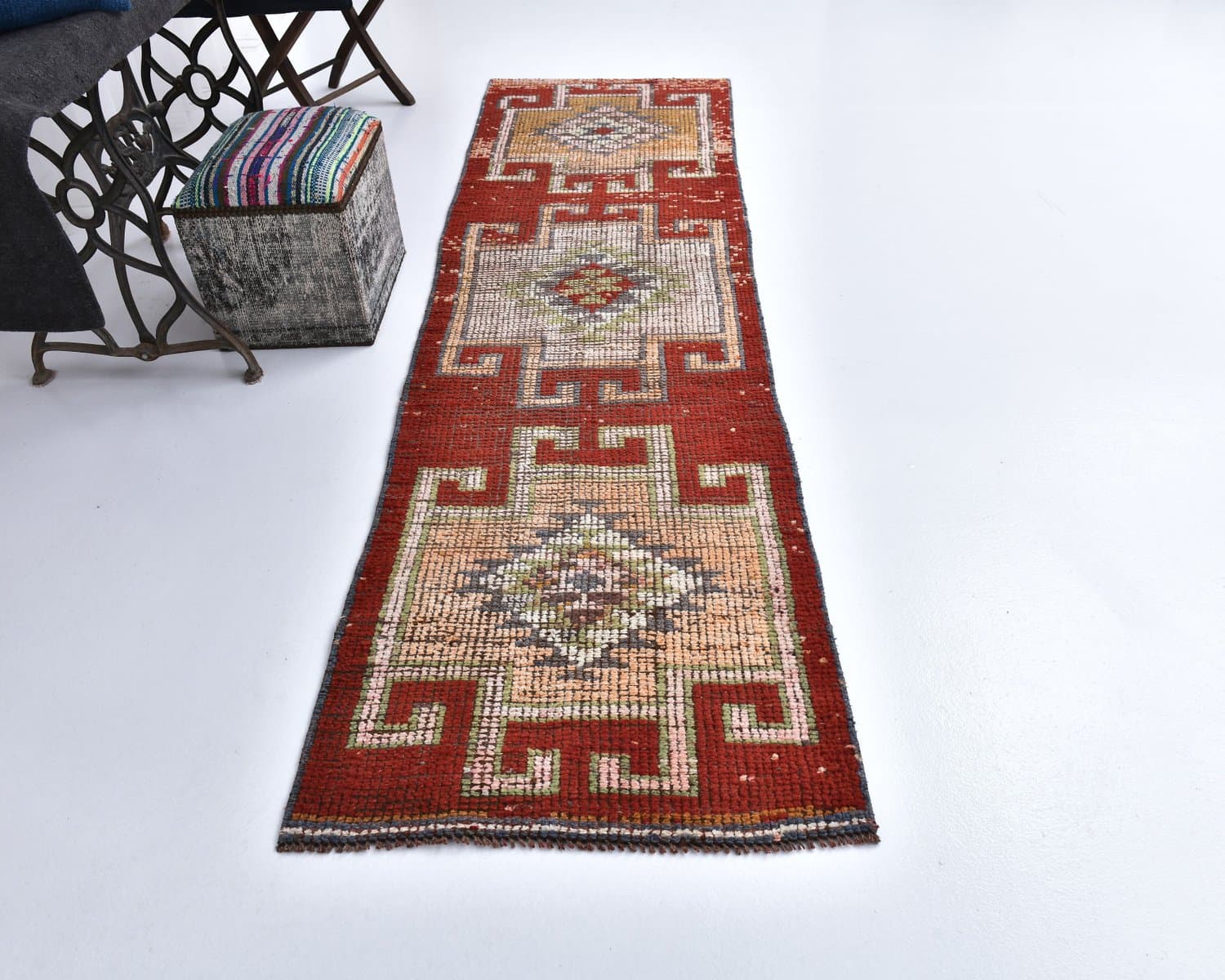 Chodnik 301x84 cm, czerwony, wełna, lata 70. - 218211