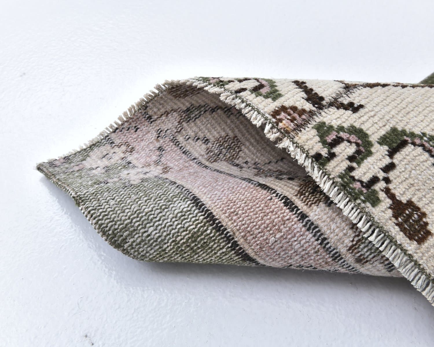 Chodnik 198x68 cm, zielony, różowy, wełna, lata 70. - 218184