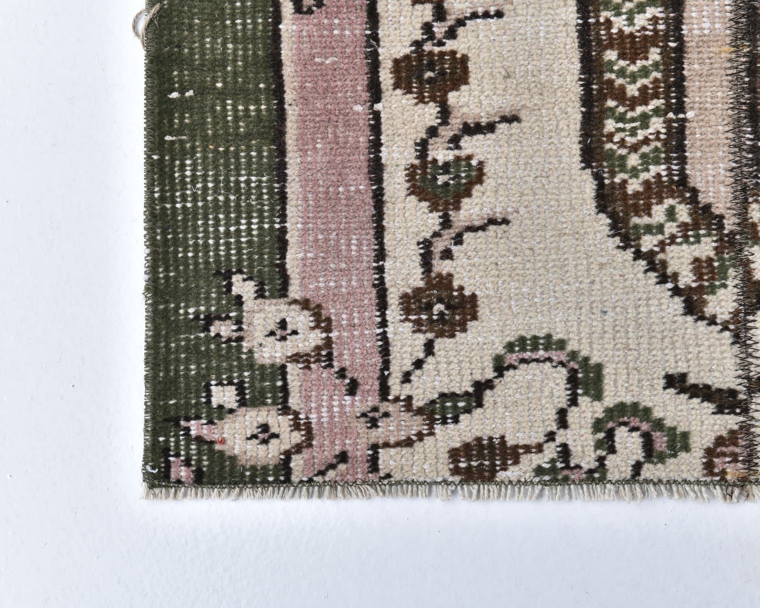 Chodnik 198x68 cm, zielony, różowy, wełna, lata 70. - 218181