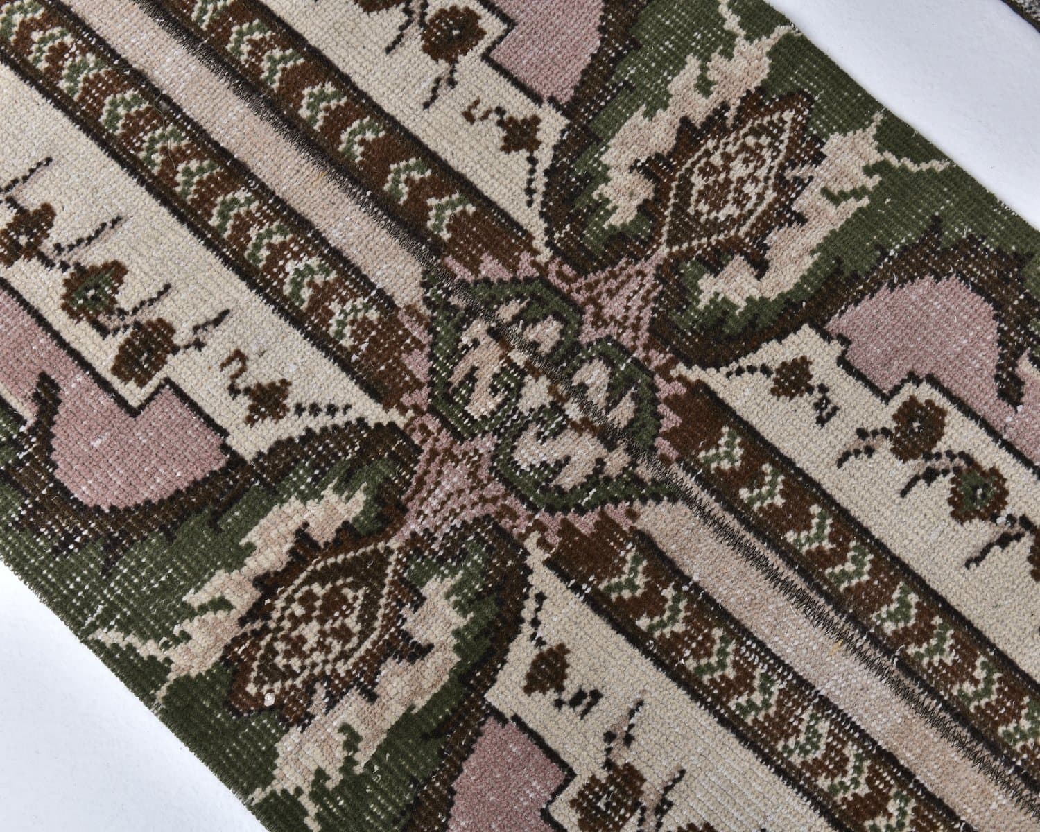 Chodnik 198x68 cm, zielony, różowy, wełna, lata 70. - 218178