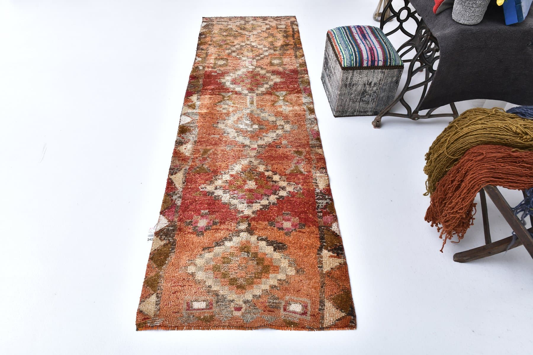 Chodnik 85x280 cm, czerwony, wełna, lata 70. - 218139