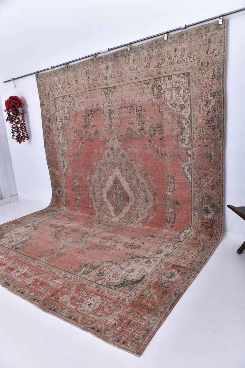 Dywan 383x294 cm, czerwony, beżowy, wełna, lata 60. - 218046