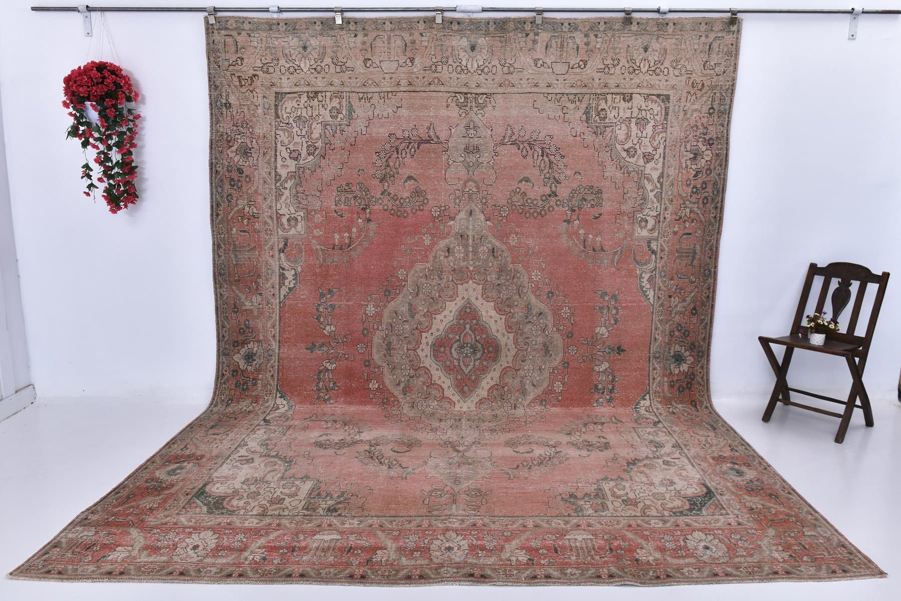 Dywan 383x294 cm, czerwony, beżowy, wełna, lata 60. - 218045