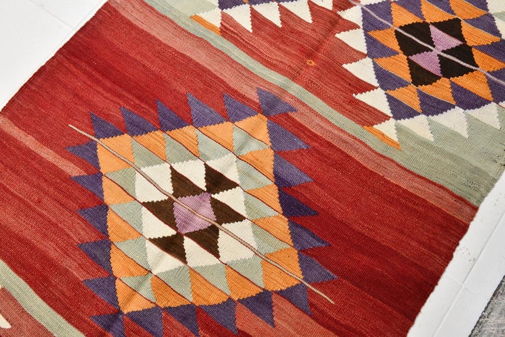 Kilim 285x114 cm, czerwony, wełna, lata 70. - 218036