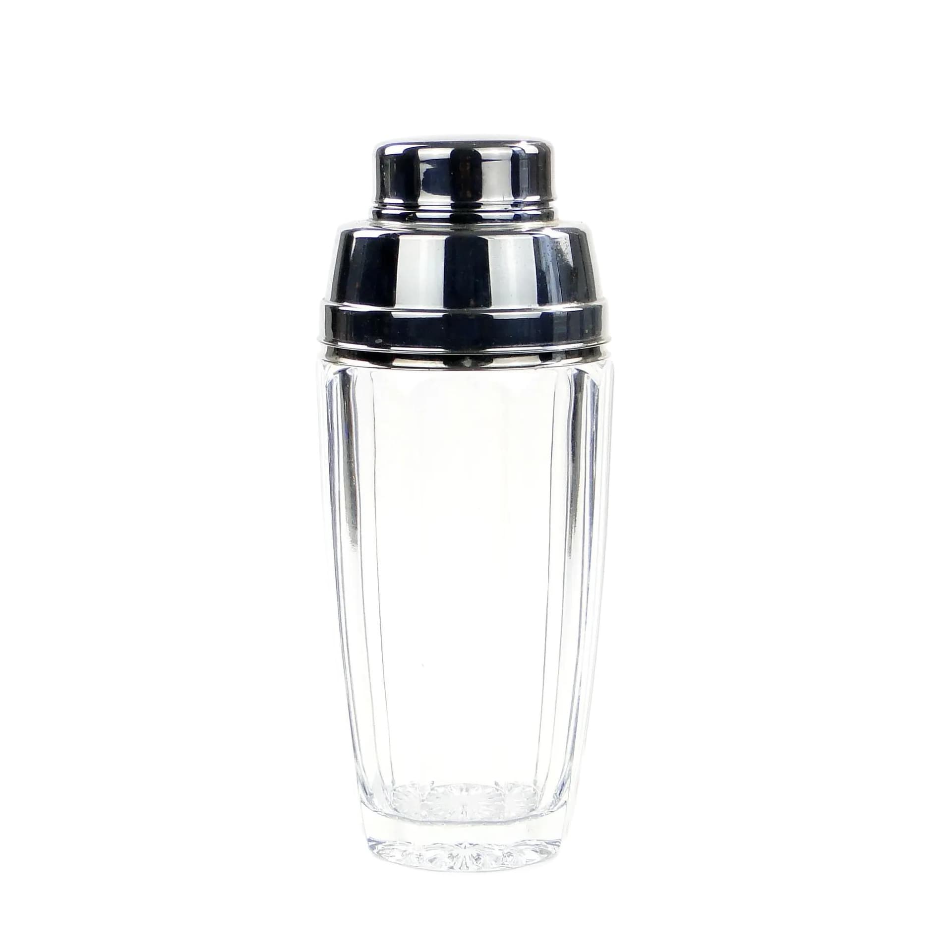 Cocktail shaker Art Deco, transparent crystal, nickel, WMF, Germany, 1950s