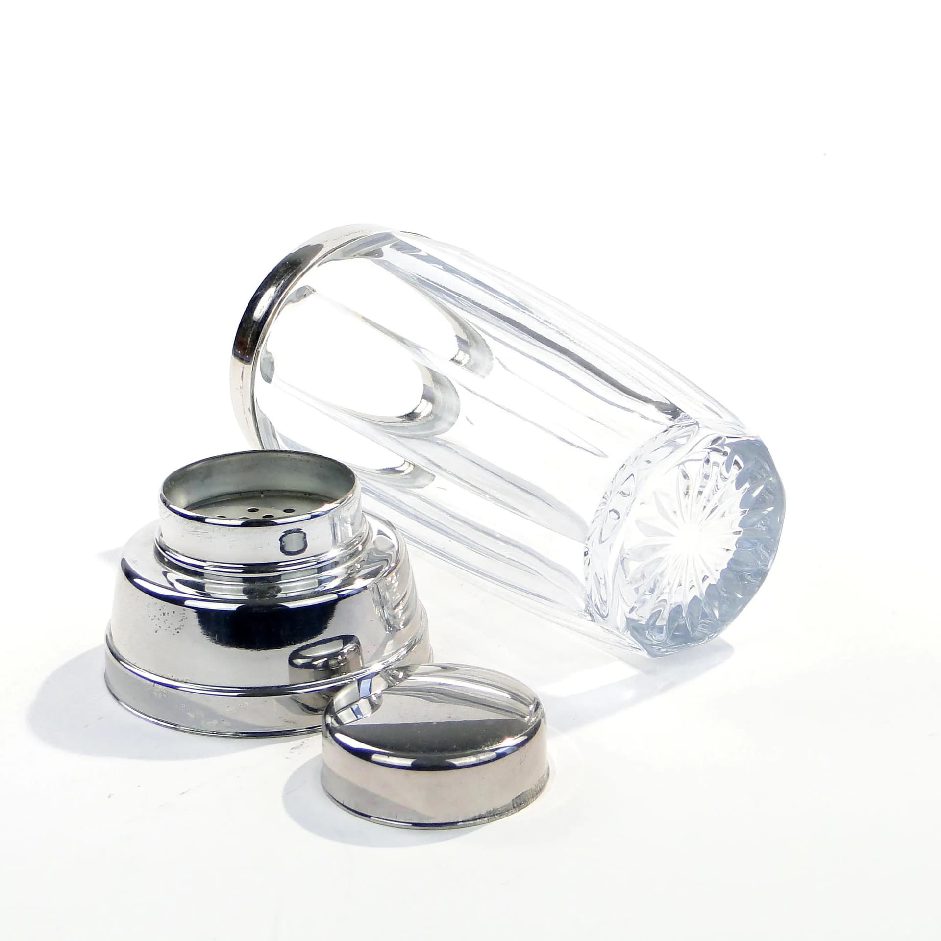 Cocktail shaker Art Deco, transparent crystal, nickel, WMF, Germany, 1950s - 15801