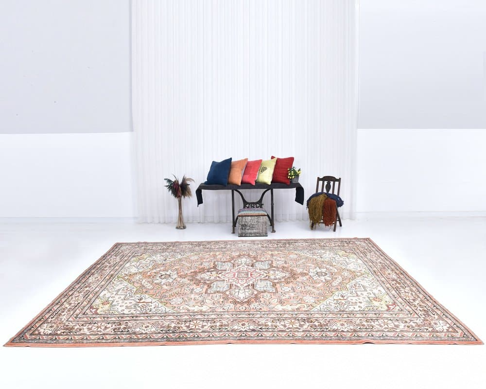 Dywan 386x290 cm, terakota, kremowy, wełna, lata 70. - 217953