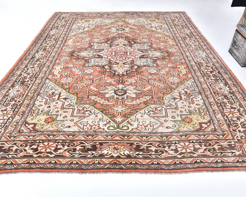 Dywan 386x290 cm, terakota, kremowy, wełna, lata 70. - 217952