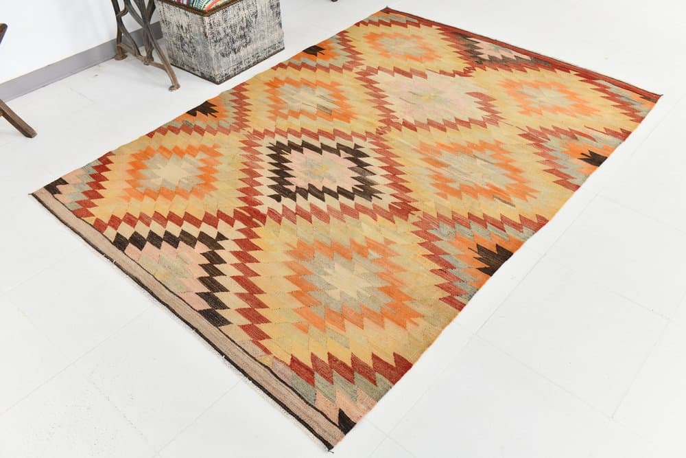 Kilim 156x217 cm, beżowy, brązowy, wełna, Turcja, lata 70. - 217912