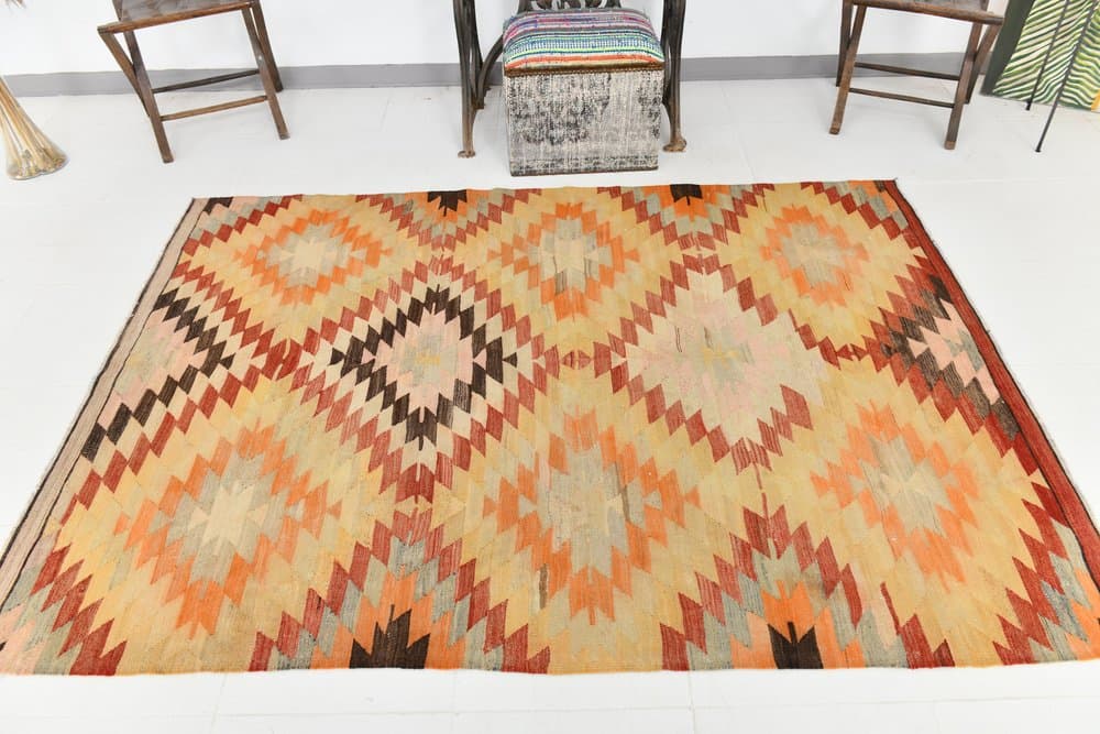 Kilim 156x217 cm, beżowy, brązowy, wełna, Turcja, lata 70. - 217915