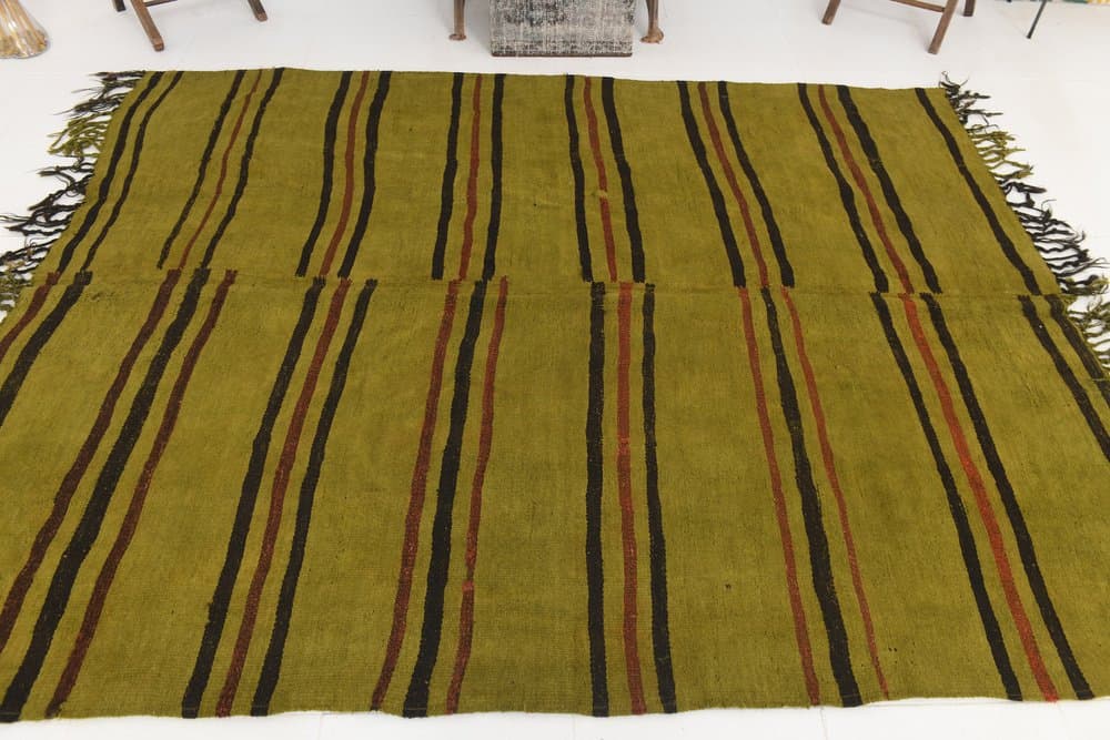 Kilim 246x200 cm, zielony, konopie, lata 70. - 217910
