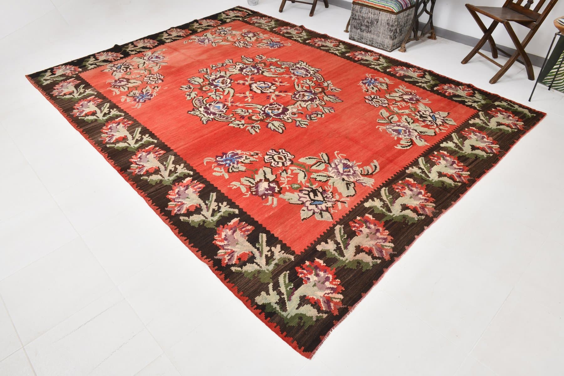 Kilim 334x244 cm, czerwony, wełna, Turcja, lata 70. - 217853