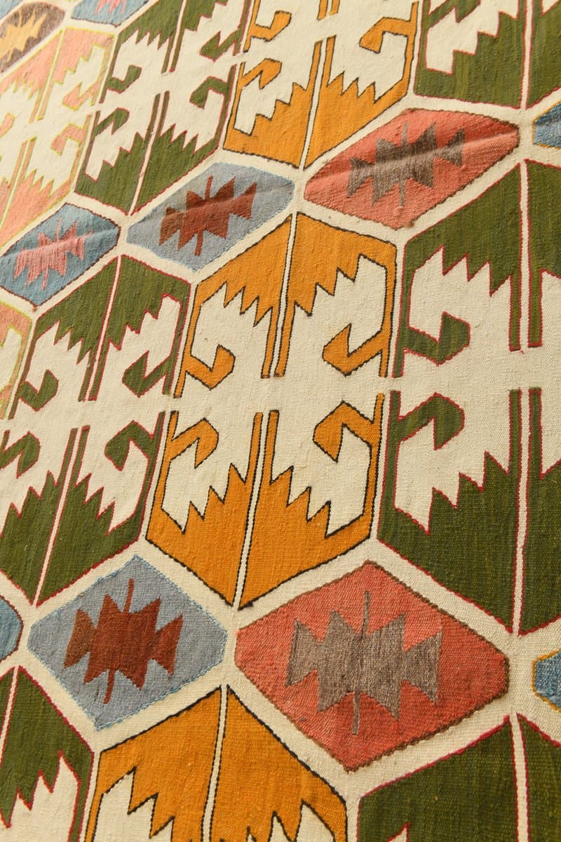 Kilim 420x340 cm, beżowy, brązowy, wełna, Turcja, lata 70. - 217850