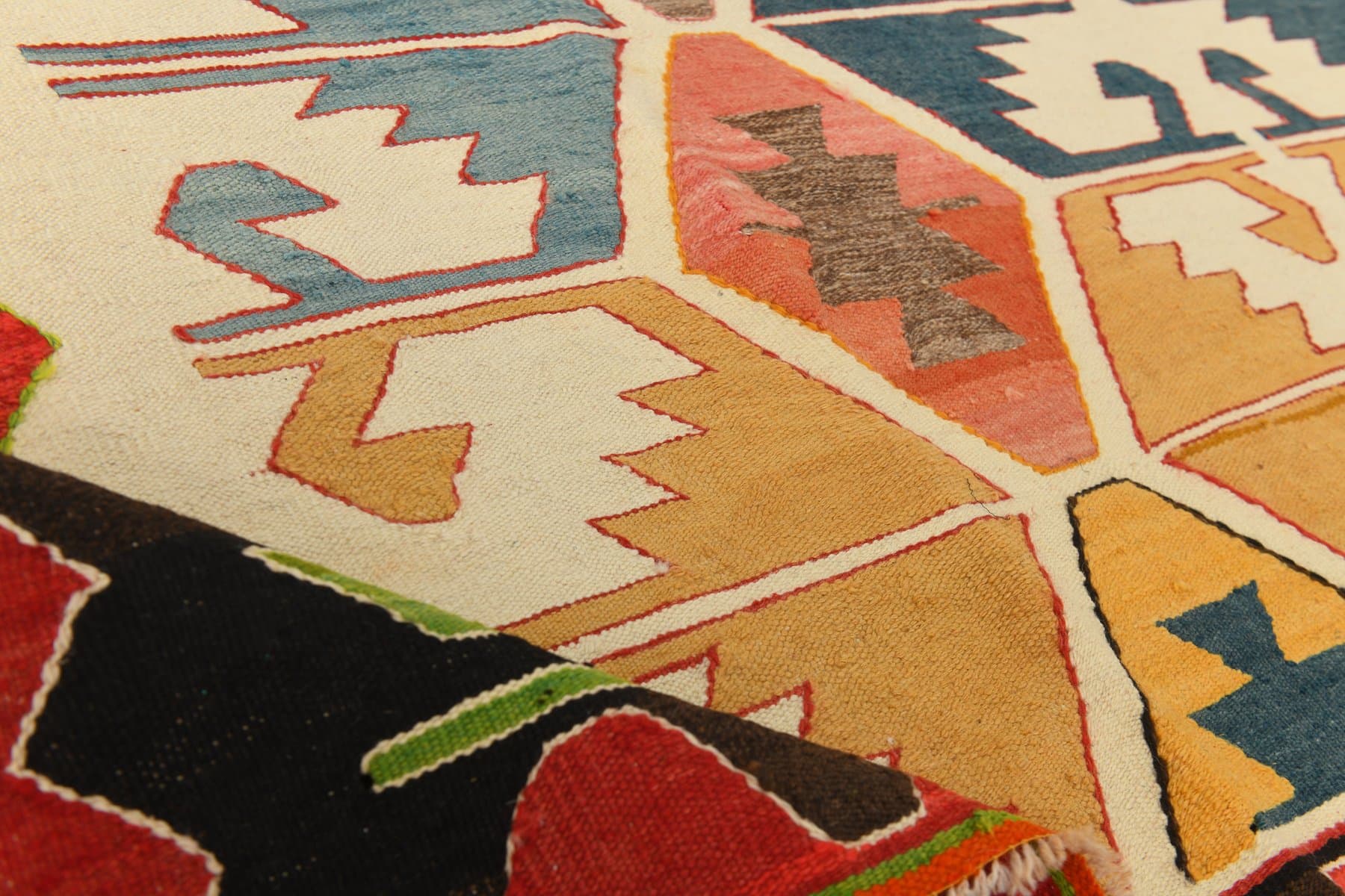 Kilim 420x340 cm, beżowy, brązowy, wełna, Turcja, lata 70. - 217844